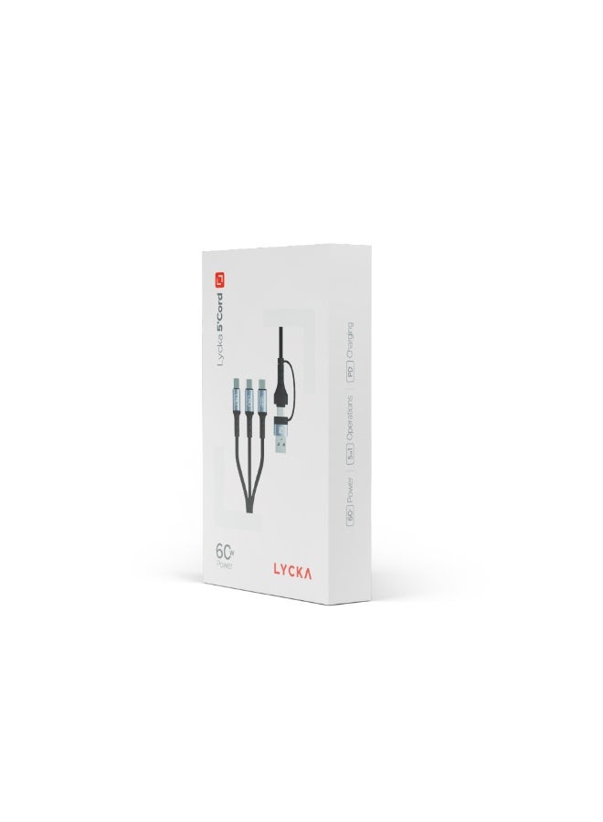 LYCKA 5'Cord 5-in-1 Multi-Device Fast Charging and Data Cable 1.2m 60W Max Black - Image 5